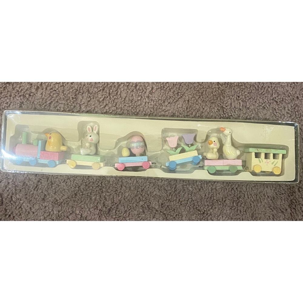 12345-ESTR Pastel Unisex Unbranded Wooden Easter Spring Train Decor